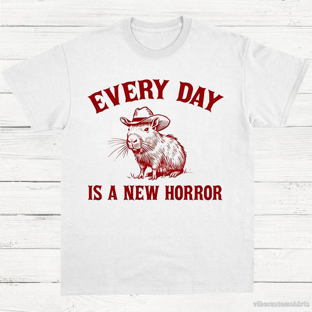 Every Day Is A New Horror Vintage Shirt, Retro Cartoon Cabybara T Shirt, Weird T-Shirt, Cowboy Cabybara T Shirt, Fun Gift, Unisex Shirt