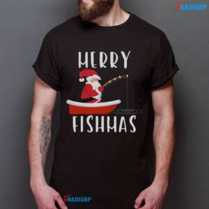 Merry Fishmas Shirt Merry Christmas Fisherman Santa Fishing Tee
