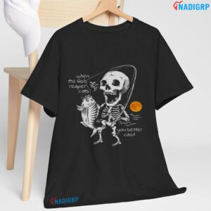 Creepy Fishing Shirt Fish Reaper Halloween Horror T Shirt Gildan Black Shirt.