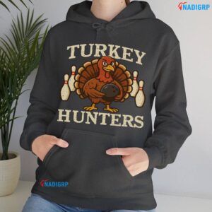 Funny Turkey Hunters Retro Thanksgiving Bowling Lovers T Shirt Hoodie Dark Heather.
