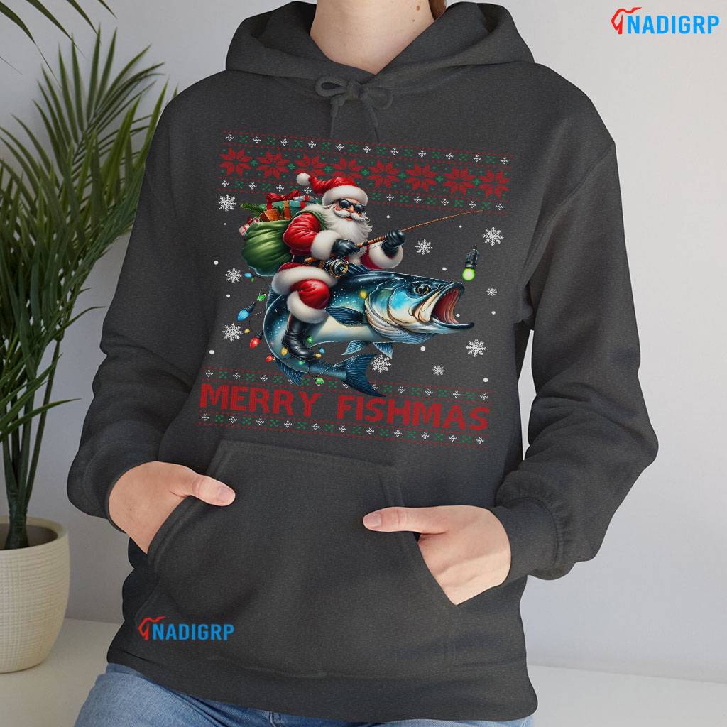 Merry Fishmas Shirt, Bass Fishing Christmas Ugly Sweater Xmas Fisherman Santa Tee Merry Fishmas Shirt, Bass Fishing Christmas Ugly Sweater Xmas Fisherman Santa Tee
