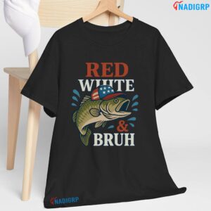 Patriotic Red White Bruh America Fish Fishing Shirt Gildan Black Shirt.