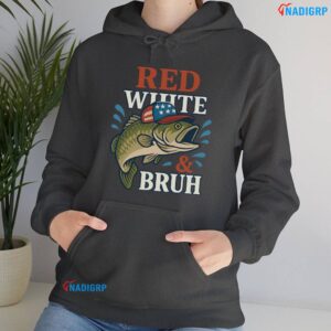 Patriotic Red White Bruh America Fish Fishing Shirt Hoodie Dark Heather.