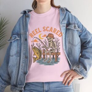 Reel Scared Skeleton Fishing Lover Shirt Halloween Skeleton Fisherman Tee