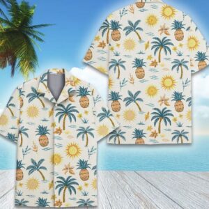 Tropical Island Hawaiian Shirt for Men with Palm Tree Pineapple Tee