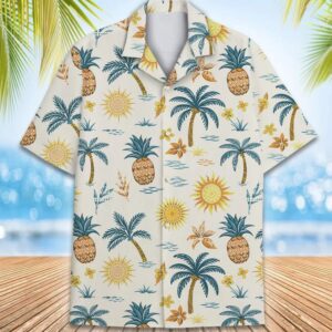 Tropical Island Hawaiian Shirt for Men with Palm Tree Pineapple Tee