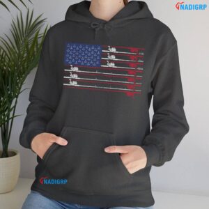 USA Flag Fishing Rods Shirt Men Graphic Patriotic Tee Hoodie Dark Heather